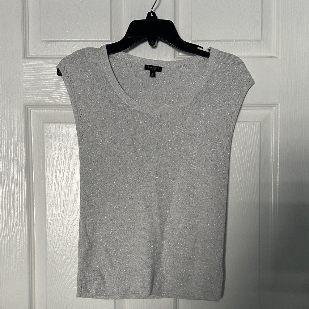 Talbots Shimmering Silver Short Sleeve Top